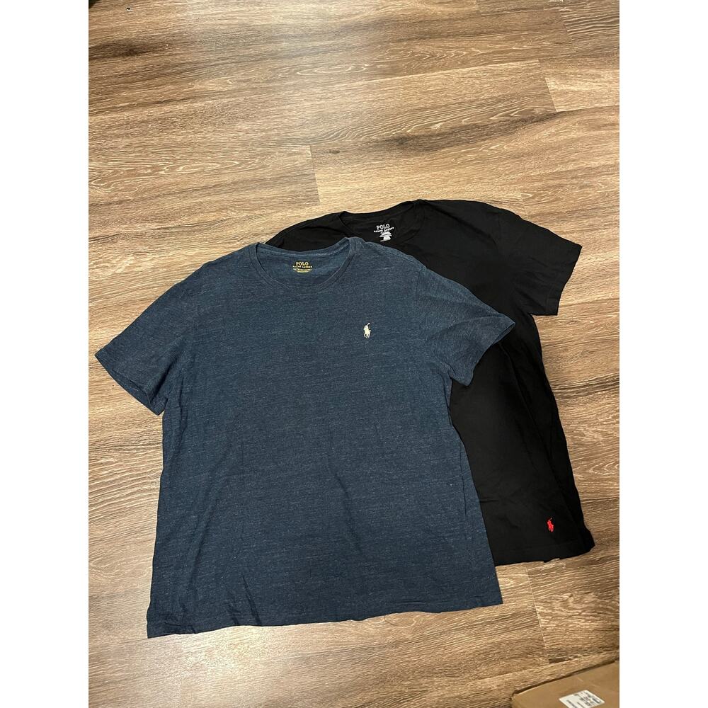 Polo Ralph Lauren 2 Crewneck T-Shirts Heather Blue And Black Pony Logo Size XL